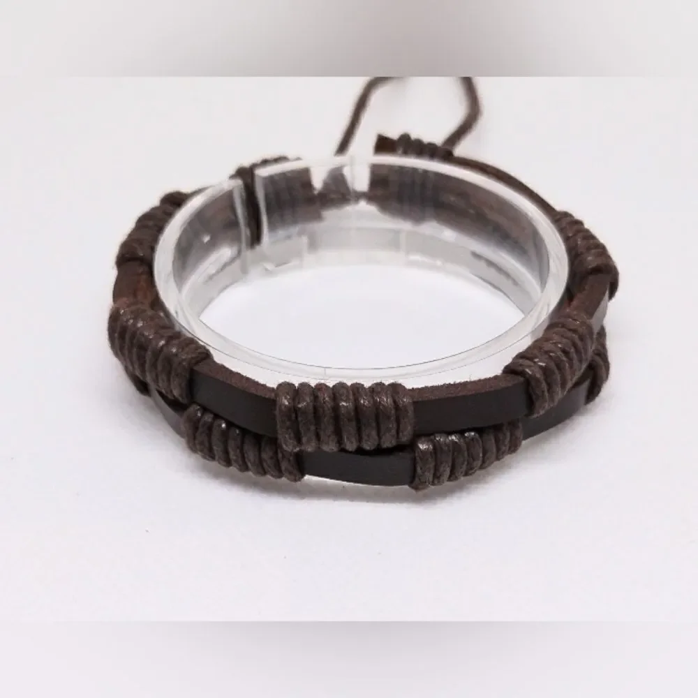Men's bracelet‎ leather layered brown new e13